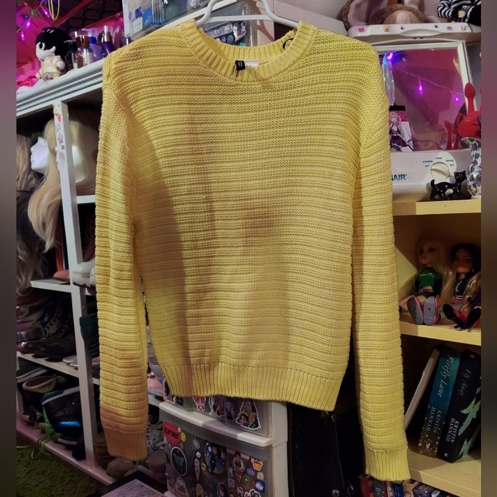 Yellow knit crew neck sweater